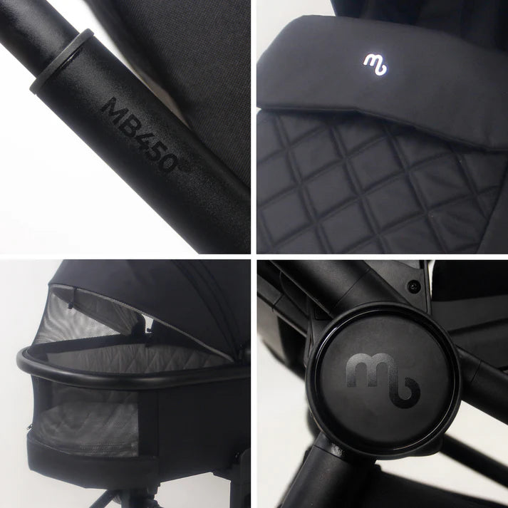 My babiie MB450i travel system collage of features