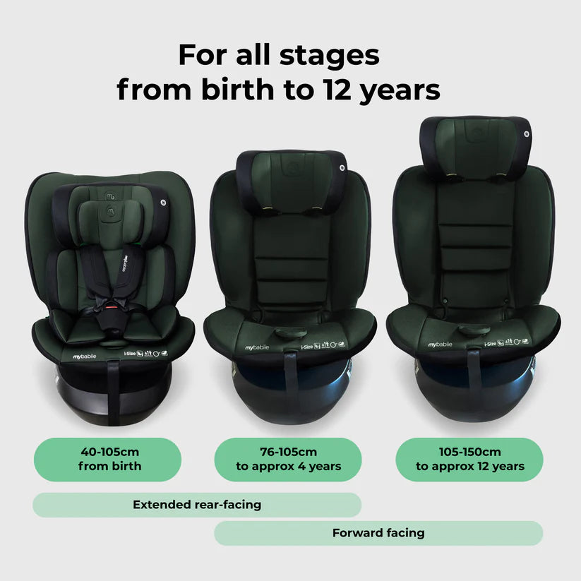 My Babiie MBCS200 Spin R129 Car Seat with Top Tether - Forest Green