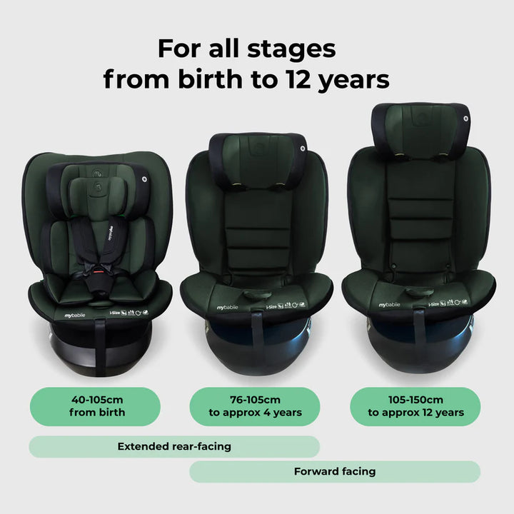 My Babiie MBCS200 Spin R129 Car Seat with Top Tether - Forest Green