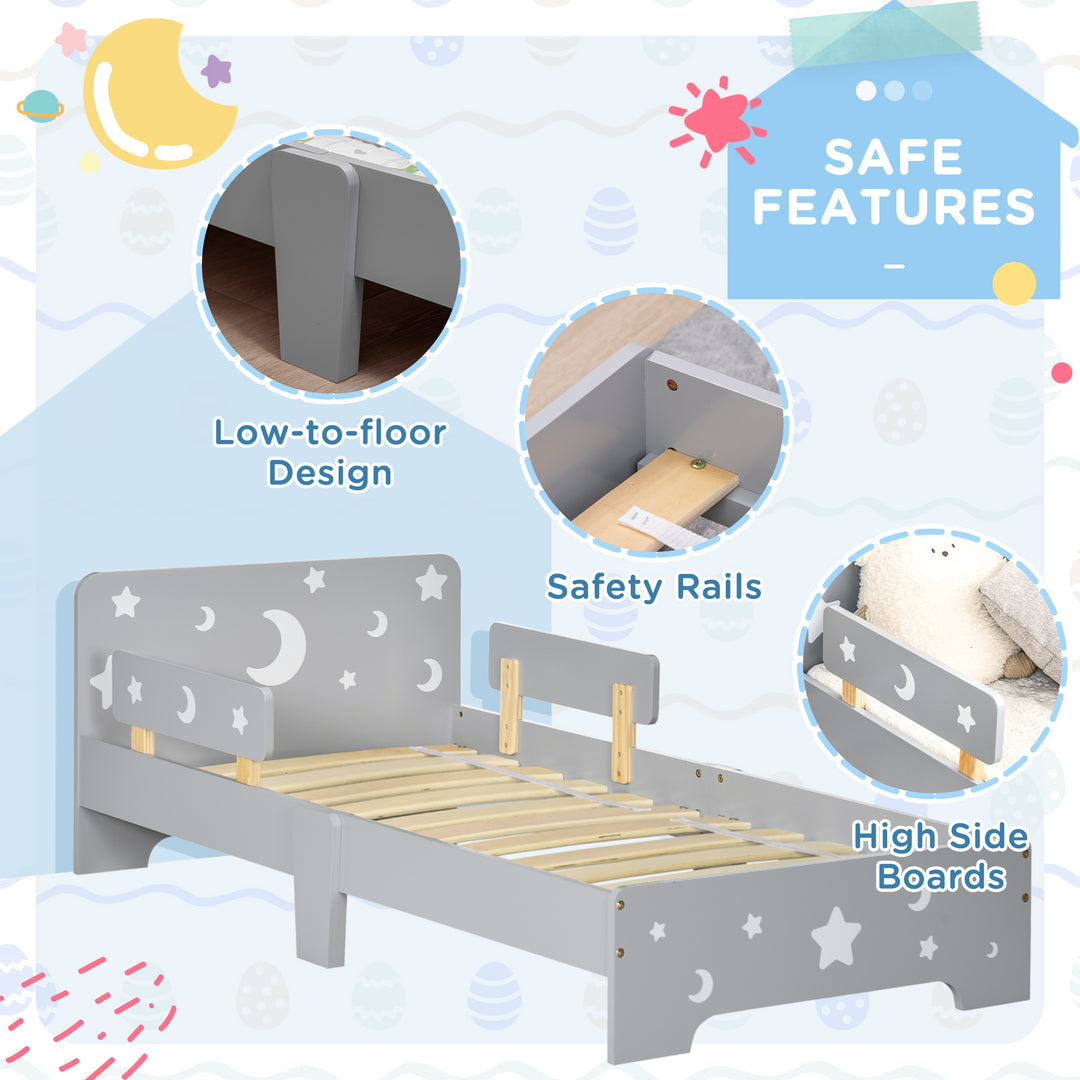 ZONEKIZ Kids Toddler Bed, with Star and Moon Patterns, Side Rails, for Ages 3-6 Years - Grey - image 5