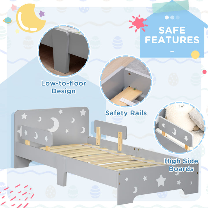ZONEKIZ Kids Toddler Bed, with Star and Moon Patterns, Side Rails, for Ages 3-6 Years - Grey - image 5