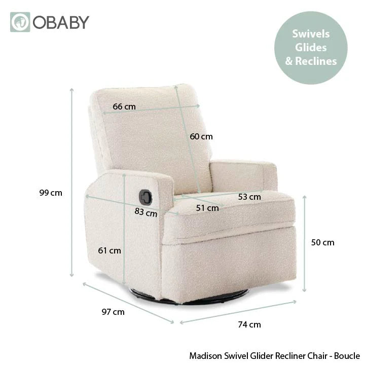 Obaby Madison Swivel Glider Recliner Chair - Bouclé Style