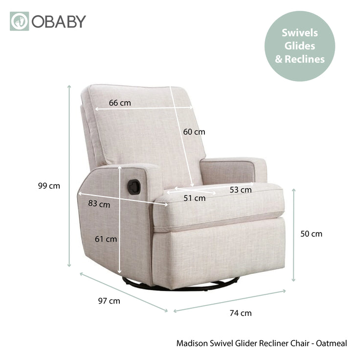 Obaby Madison Swivel Glider Recliner Chair - Oatmeal