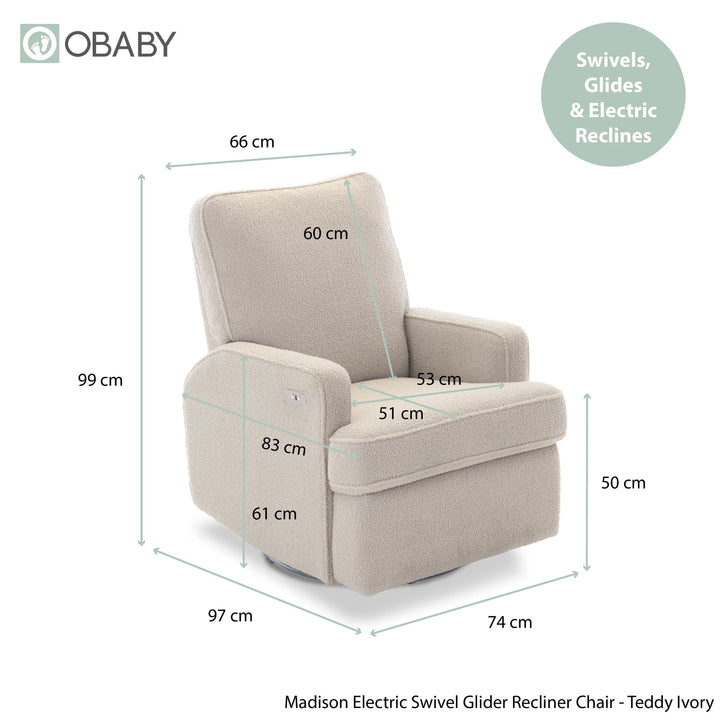 Obaby Madison Electric Swivel Glider Recliner Chair - Ivory