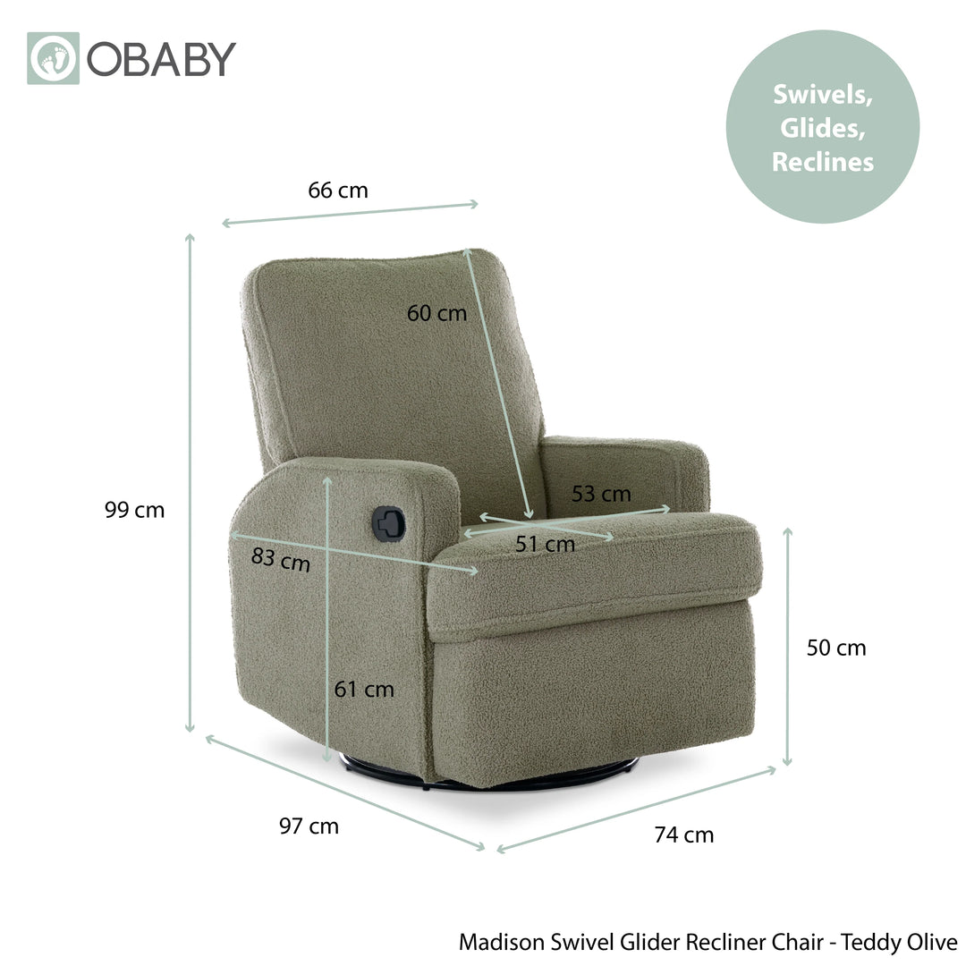 Obaby Madison Swivel Glider Recliner Chair - Teddy Olive