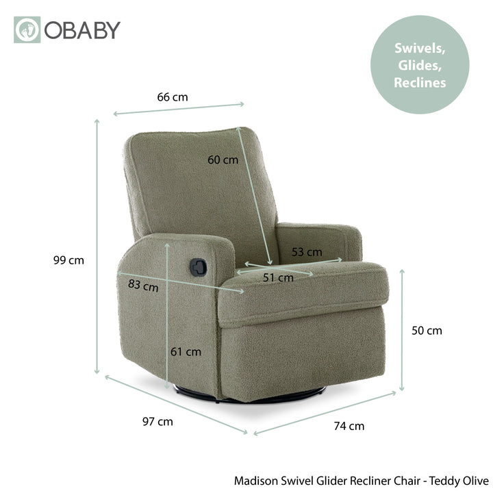Obaby Madison Swivel Glider Recliner Chair - Teddy Olive
