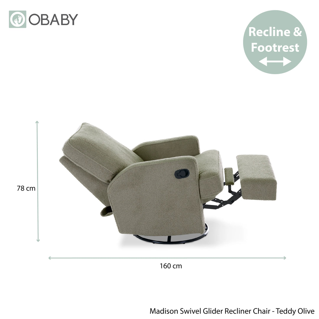 Obaby Madison Swivel Glider Recliner Chair - Teddy Olive