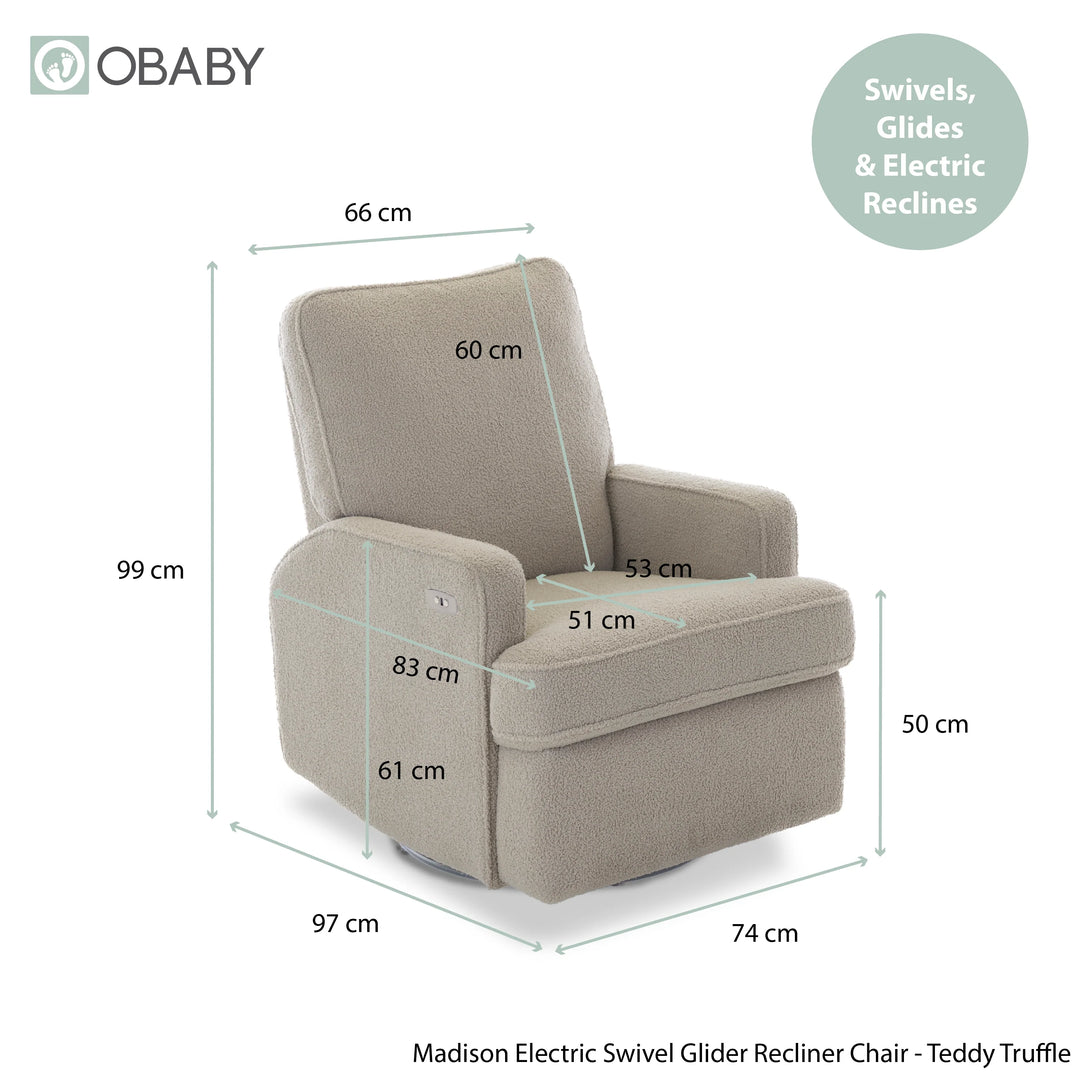 Obaby Madison Swivel Glider Recliner Chair - Teddy Truffle