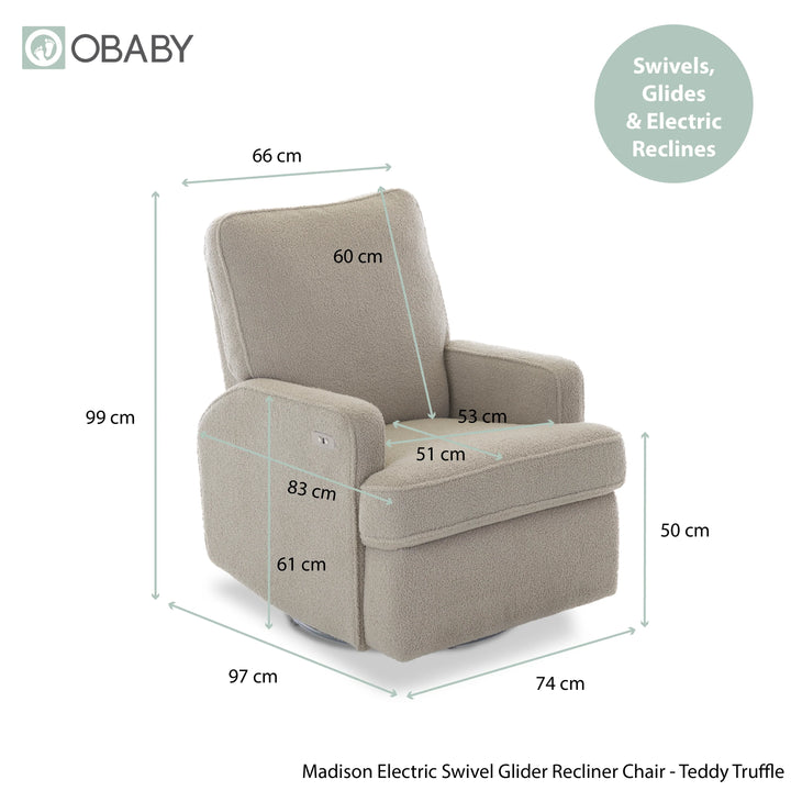Obaby Madison Swivel Glider Recliner Chair - Teddy Truffle