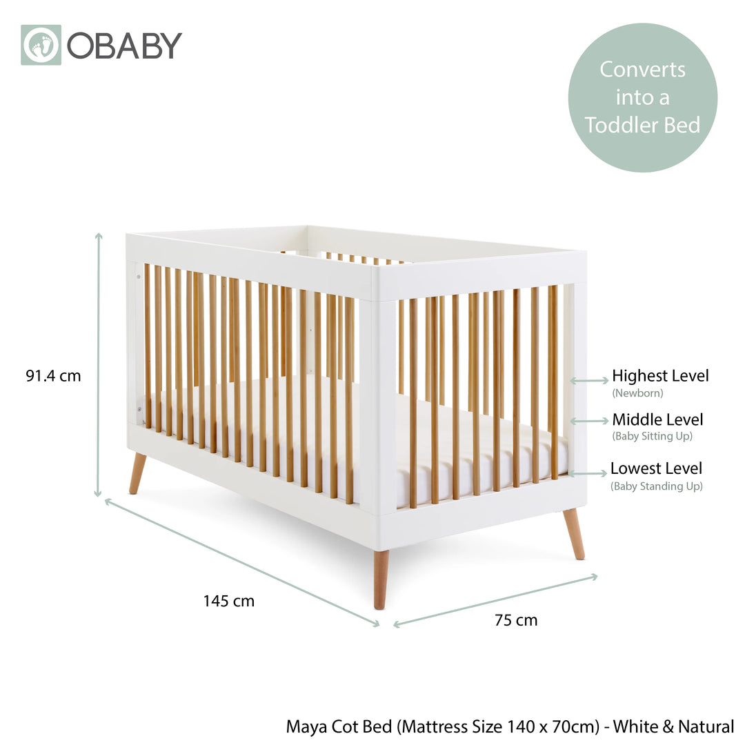 Obaby Maya Cot Bed – White with Natural