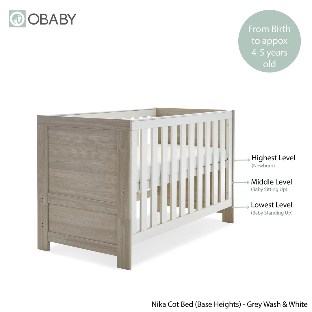 Obaby Nika 2 Piece Nursery Room Set – Grey Wash & White