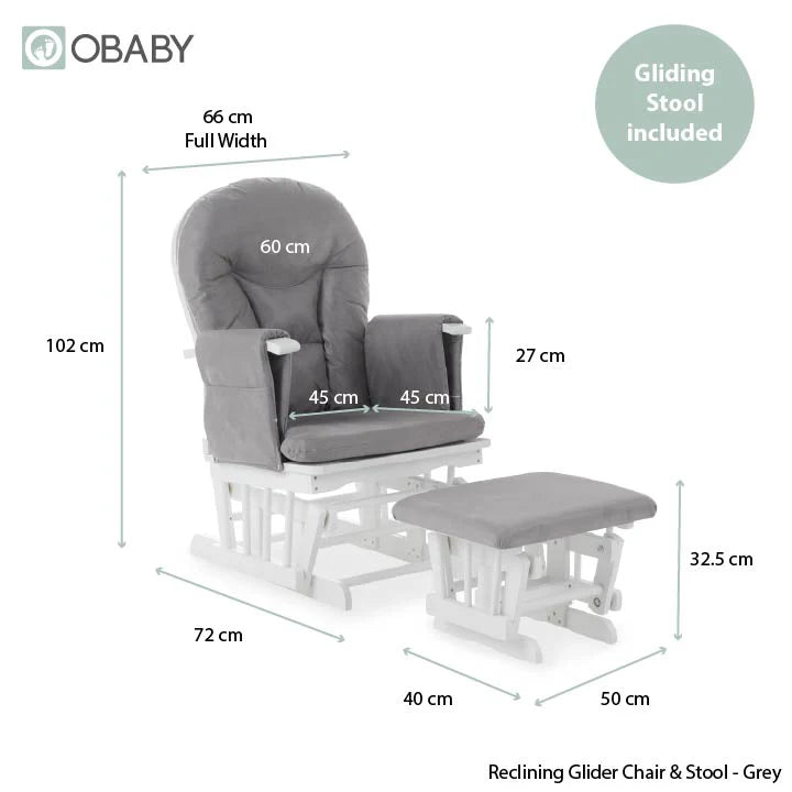 Obaby Reclining Glider Chair and Stool - Grey
