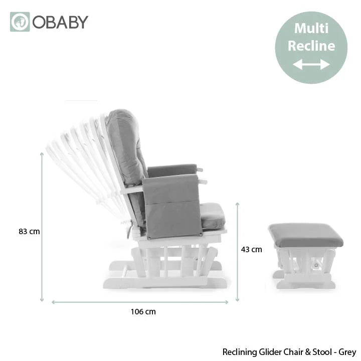 Obaby Reclining Glider Chair and Stool - Grey