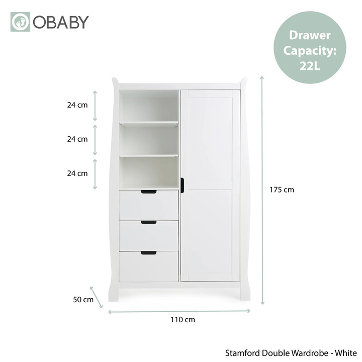 Obaby Stamford Classic Sleigh 3 Piece Room Set - White