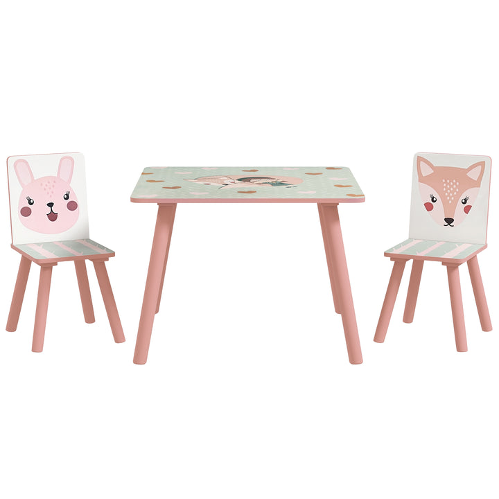 ZONEKIZ Kids and Table Chairs, Children Desk with Two Chairs, Toddler Furniture Set, for Ages 3-6 Years - Pink - Pink