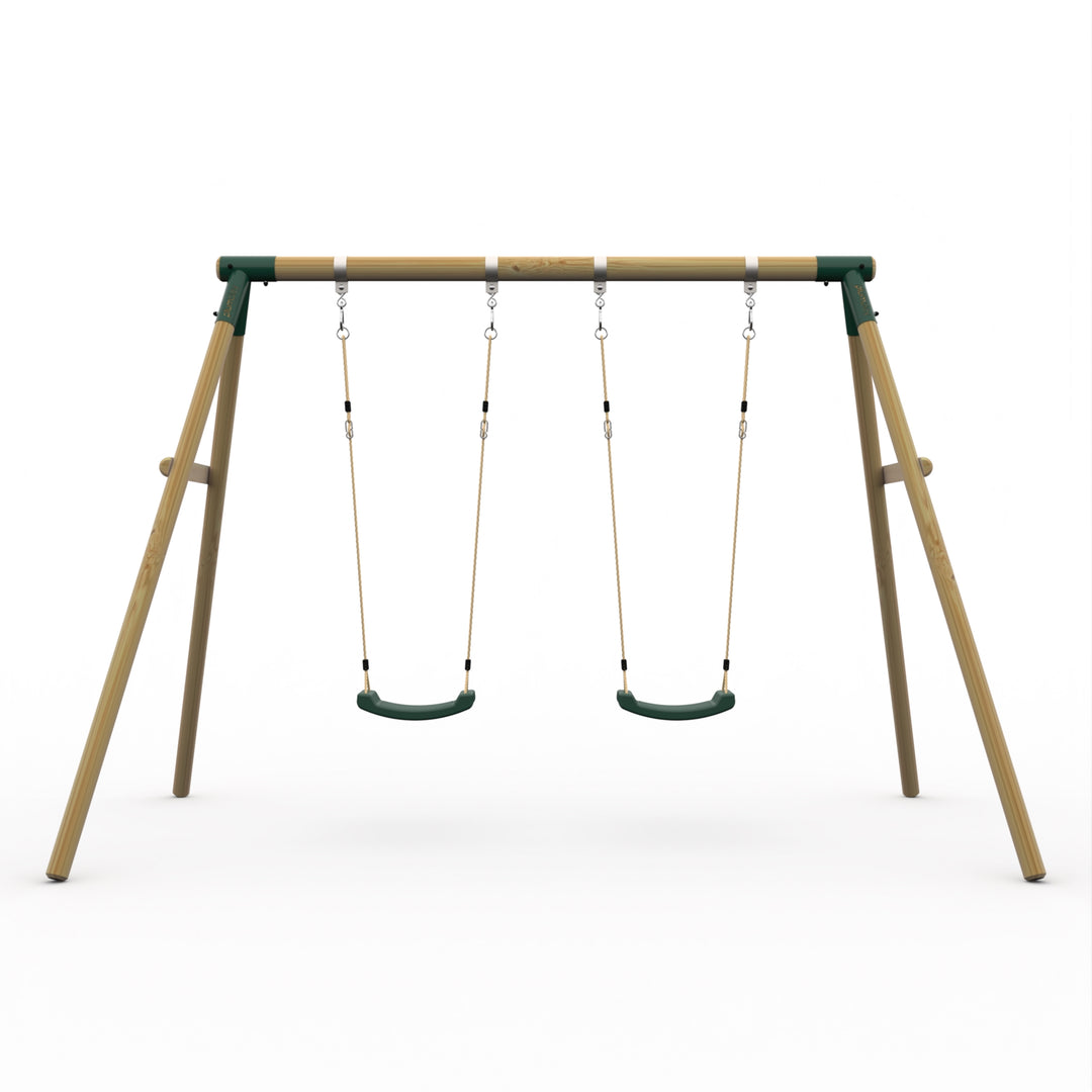 Plum Double Wooden Swing Set - Marmoset Green