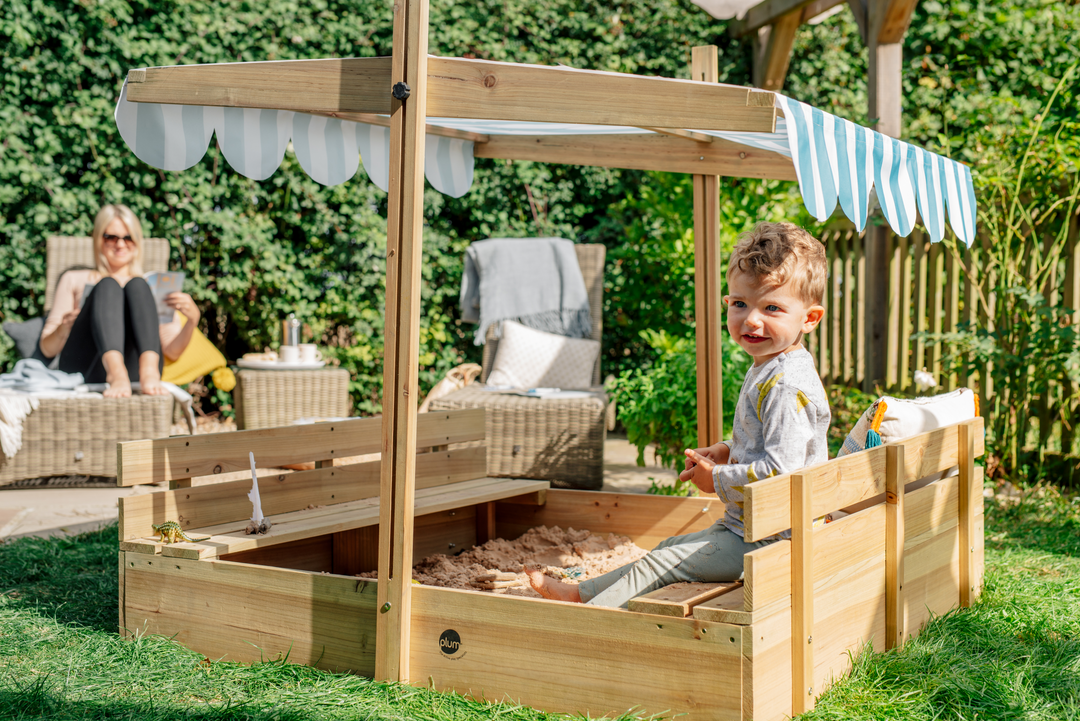 Plum Wooden Sandpit with Canopy