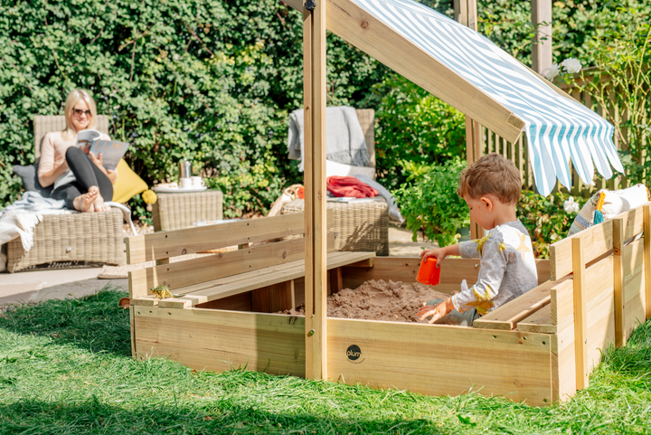 Plum Wooden Sandpit with Canopy