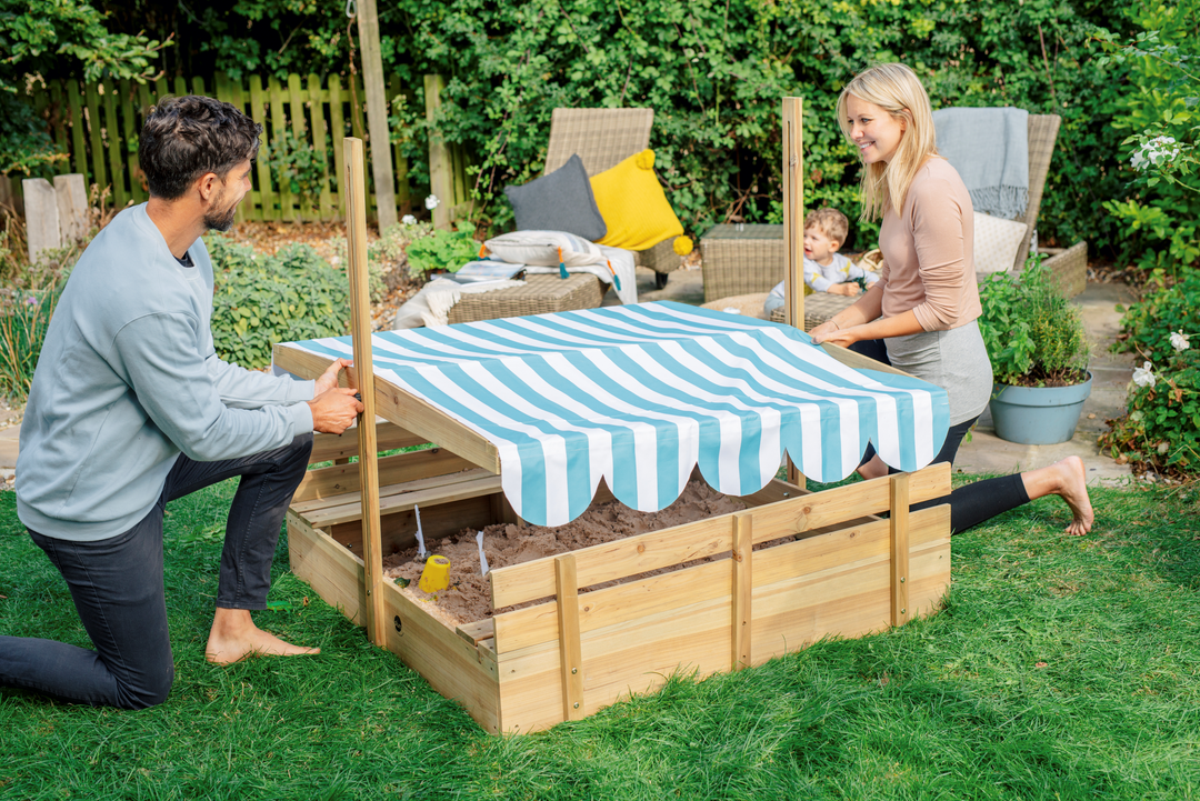 Plum Wooden Sandpit with Canopy