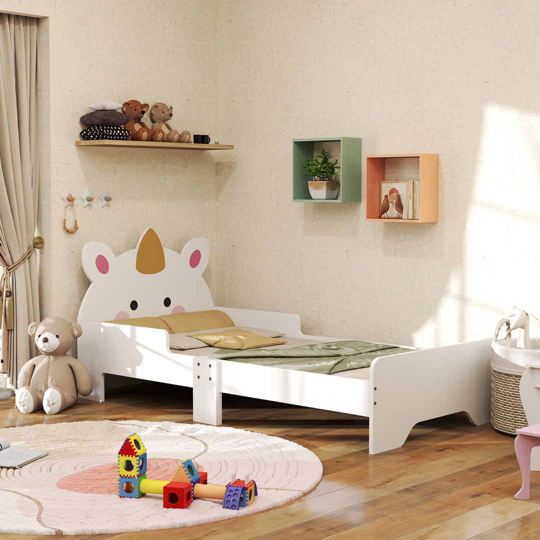 ZONEKIZ Unicorn-Designed Toddler Bed, Kids Bedroom Furniture, for Ages 3-6 Years, 143 x 74 x 67cm - White - White
