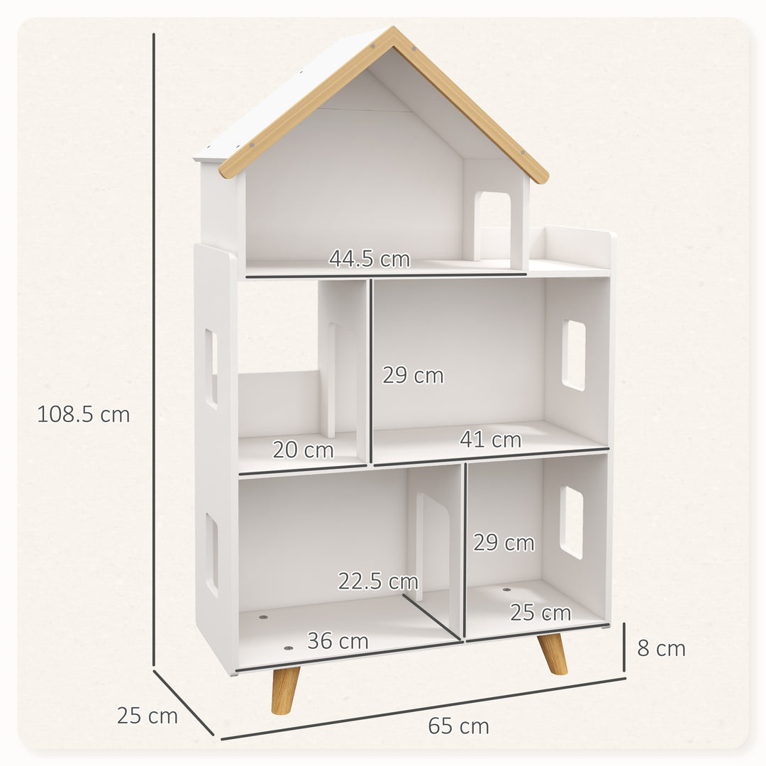ZONEKIZ Three-Tier Toy Storage Shelf, Kids Bookcase, with Six Cubes, for Playroom, Bedroom - White - image 3