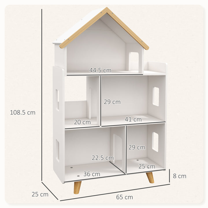 ZONEKIZ Three-Tier Toy Storage Shelf, Kids Bookcase, with Six Cubes, for Playroom, Bedroom - White - image 3