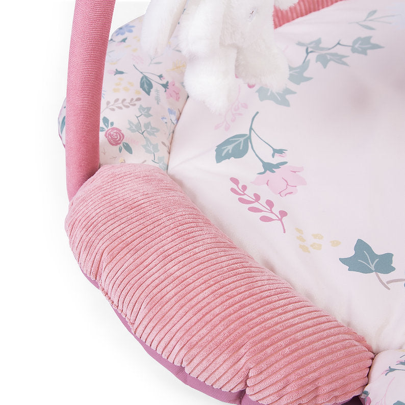 Red Kite Play Gym Rose & Ivy Floral-patterned crib bumper with pink corduroy trim on a white background