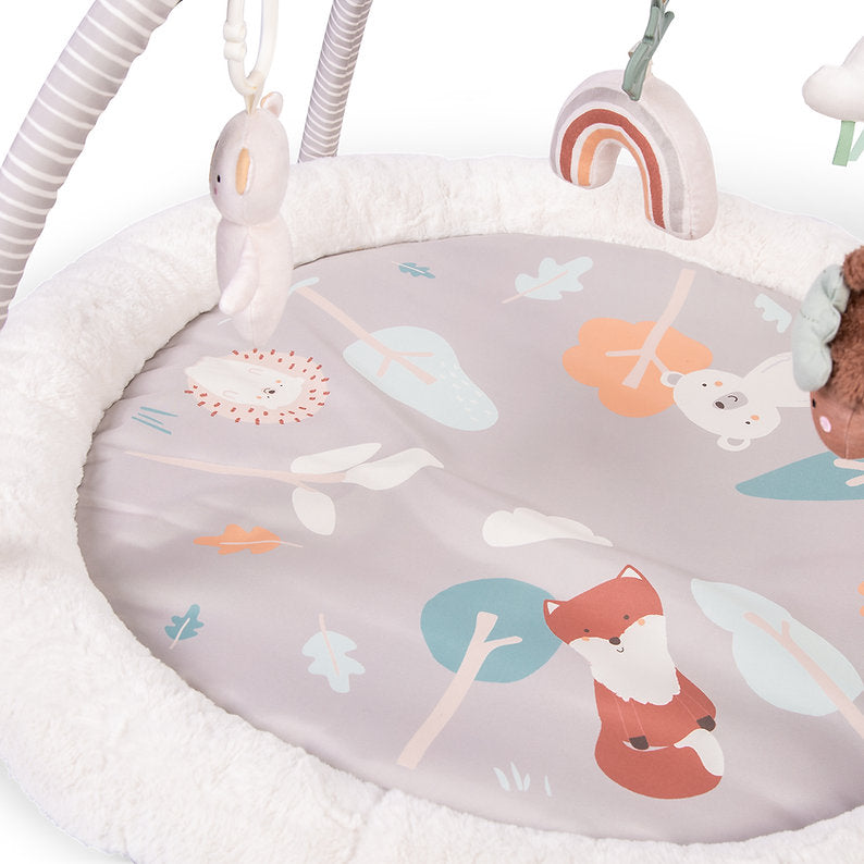 Red Kite Woodland Walks Play Gym with forest-themed design and hanging toys