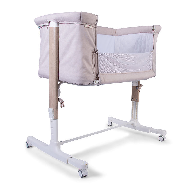 Red Kite Rockabye Bedside Crib with side dropped
