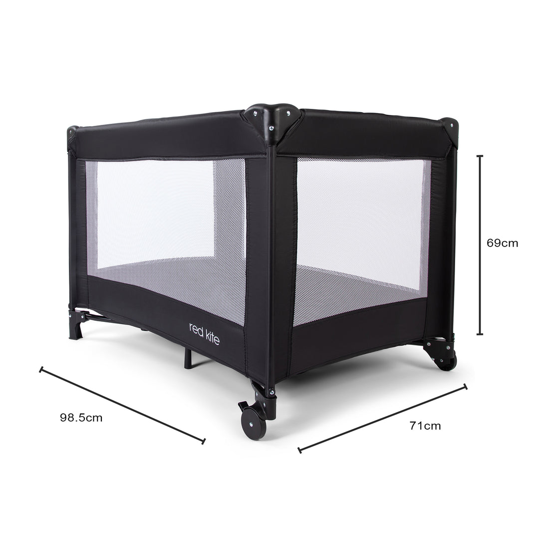 Red Kite Sleeptight Travel Cot in Black with measurements