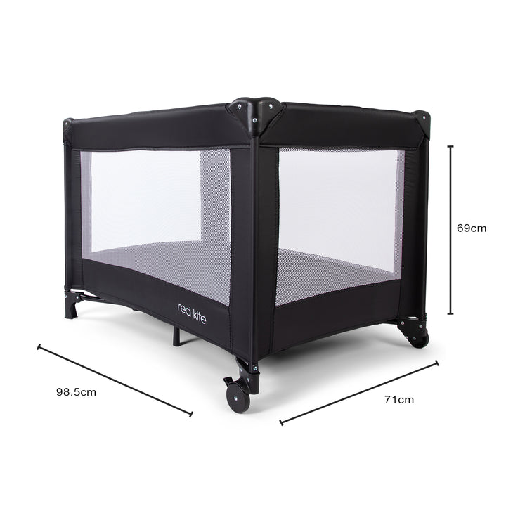 Red Kite Sleeptight Travel Cot in Black with measurements