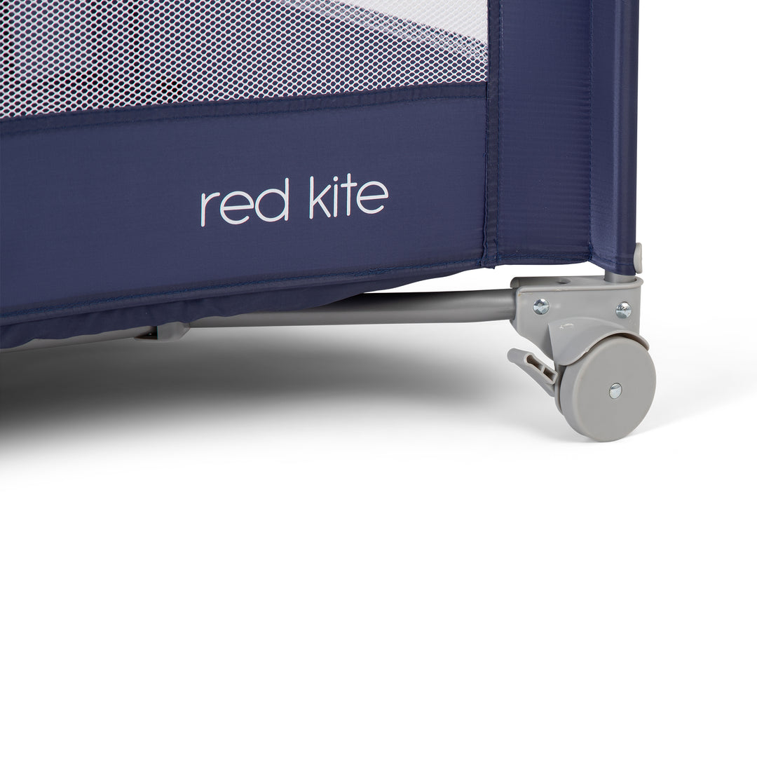 Red Kite Sleeptight Travel Cot in Blueberry wheel detail