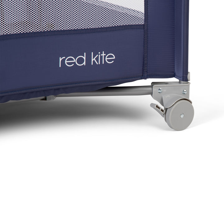 Red Kite Sleeptight Travel Cot in Blueberry wheel detail