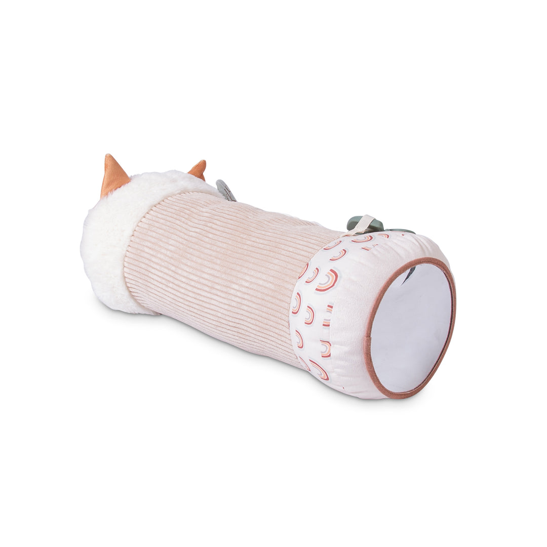 Red Kite Tummy Time Roller Woodland Walks with Round cushion with fox design on a white background