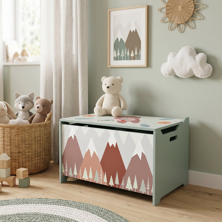 ZONEKIZ Toy Box, Kids Storage Chest, with Lid, Safety Hinge - Green - image 7