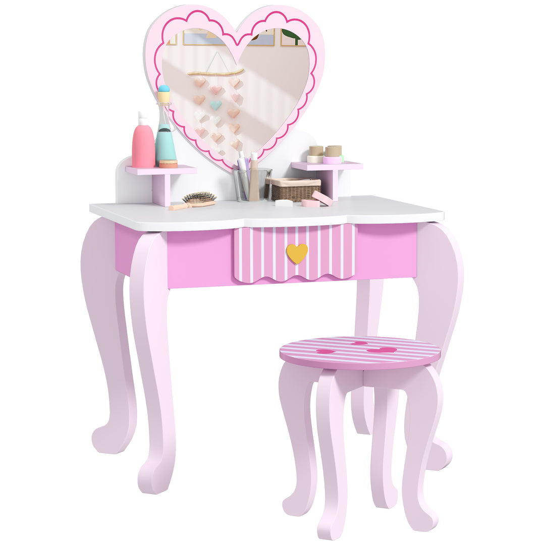 AIYAPLAY Kids Dressing Table & Stool – Pink Heart Vanity Set