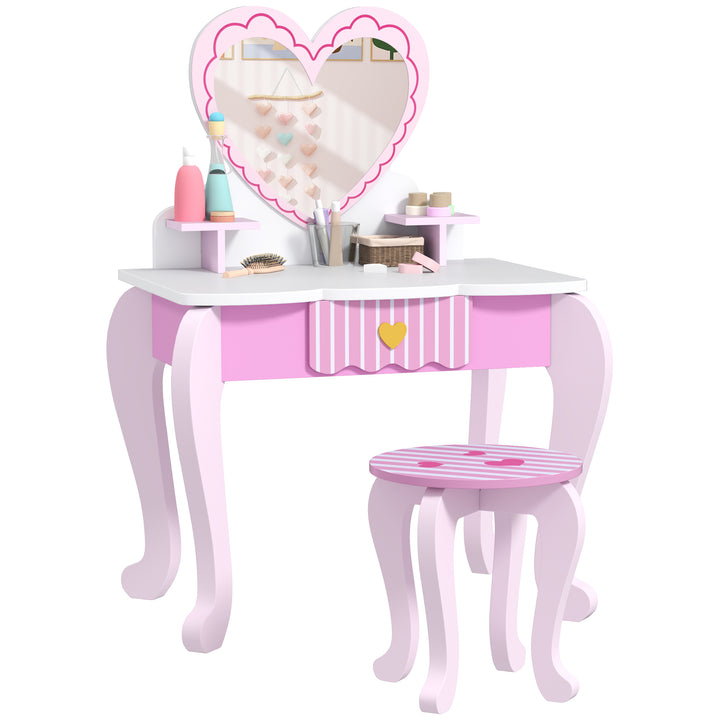AIYAPLAY Kids Dressing Table & Stool – Pink Heart Vanity Set