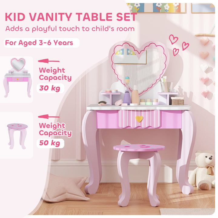 AIYAPLAY Kids Dressing Table & Stool – Pink Heart Vanity Set
