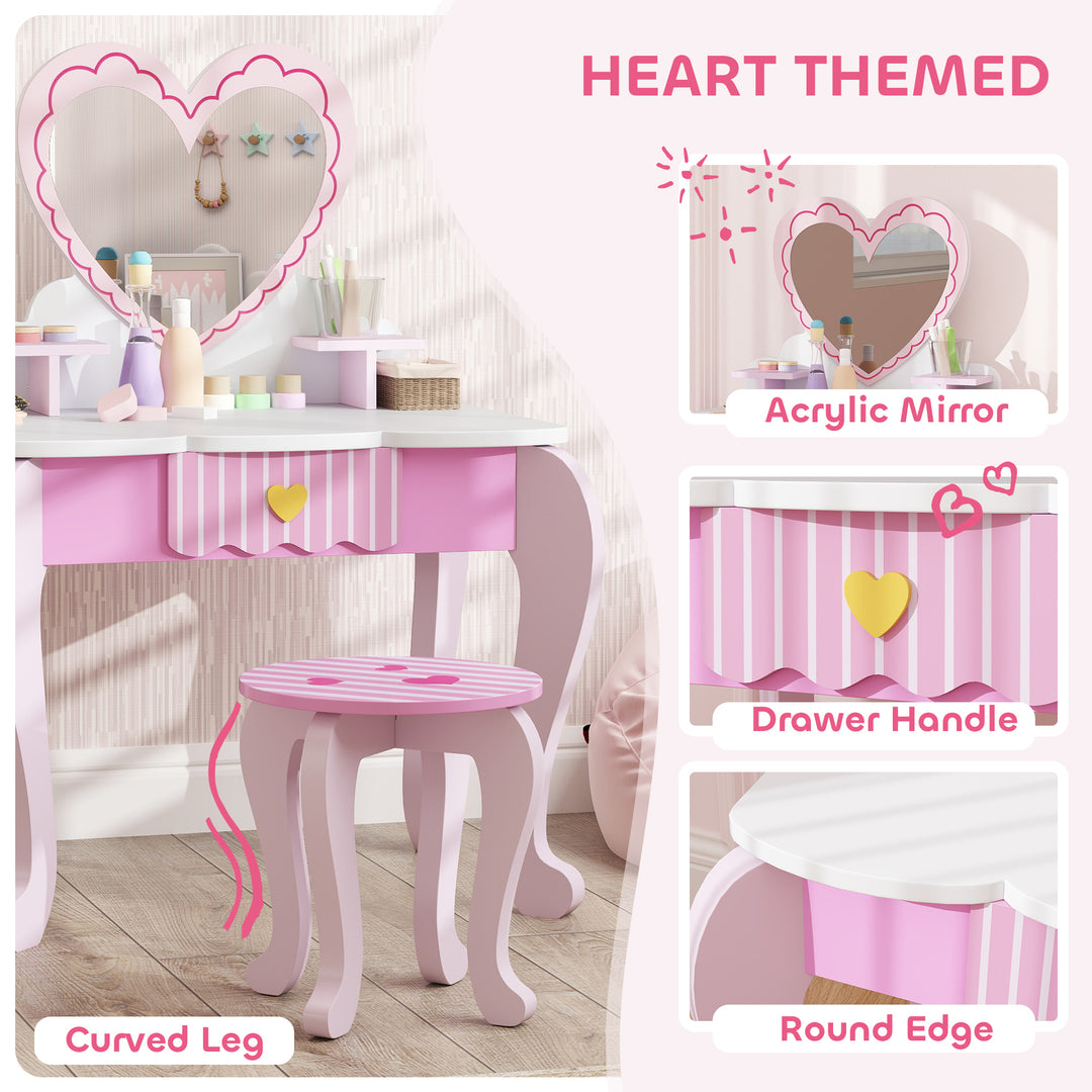 AIYAPLAY Kids Dressing Table & Stool – Pink Heart Vanity Set