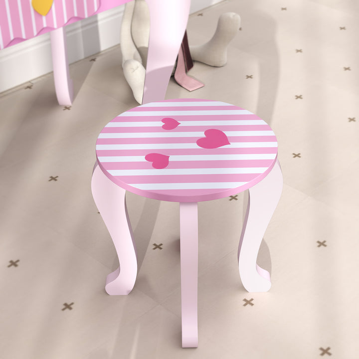 AIYAPLAY Kids Dressing Table & Stool – Pink Heart Vanity Set