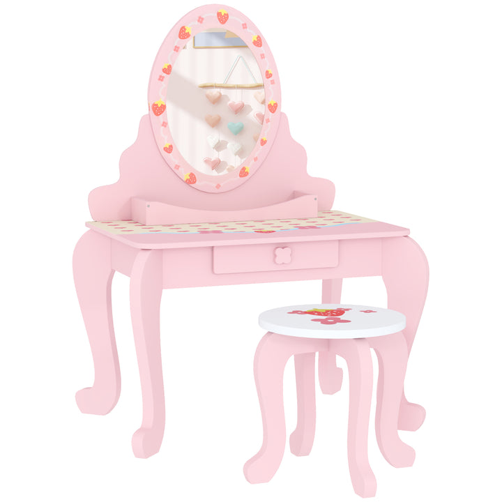 AIYAPLAY Kids Strawberry Dressing Table Set – Pink | Vanity & Stool