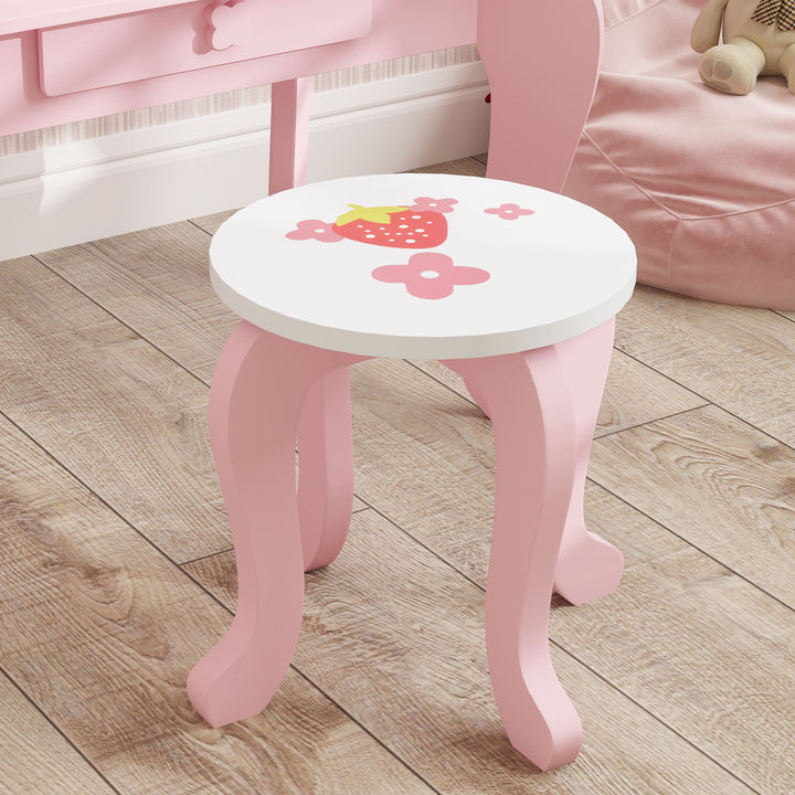AIYAPLAY Kids Strawberry Dressing Table Set – Pink | Vanity & Stool