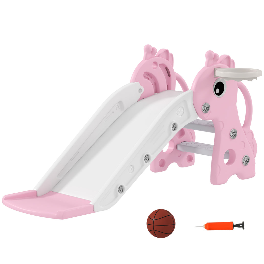 AIYAPLAY 3-in-1 Giraffe Slide with Climber &amp; Basketball Hoop – Pink (Ages 1–3)