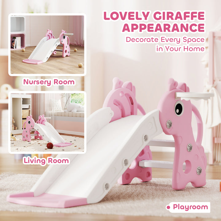 AIYAPLAY 3-in-1 Giraffe Slide with Climber &amp; Basketball Hoop – Pink (Ages 1–3)