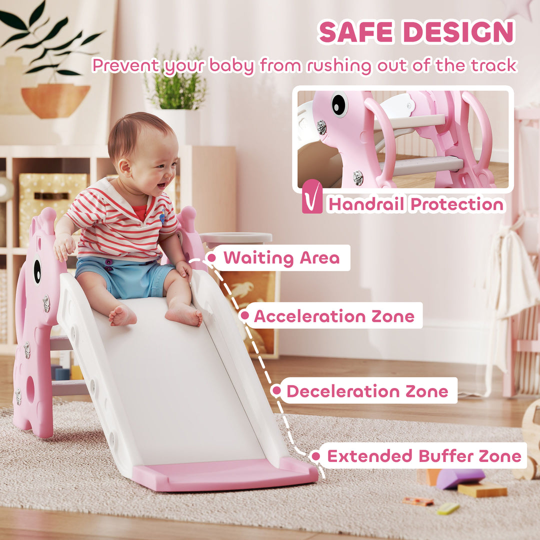 AIYAPLAY 3-in-1 Giraffe Slide with Climber &amp; Basketball Hoop – Pink (Ages 1–3)