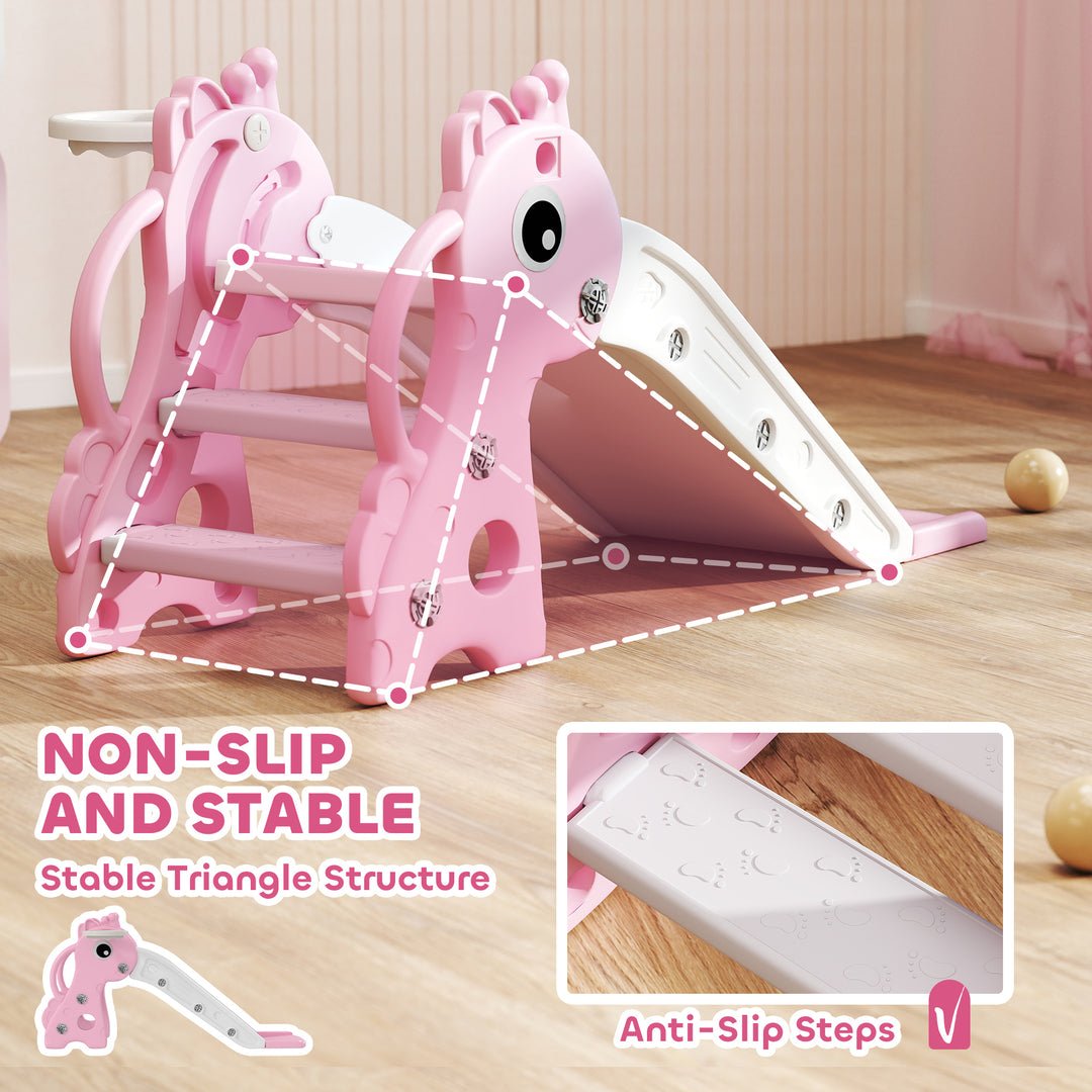 AIYAPLAY 3-in-1 Giraffe Slide with Climber &amp; Basketball Hoop – Pink (Ages 1–3)