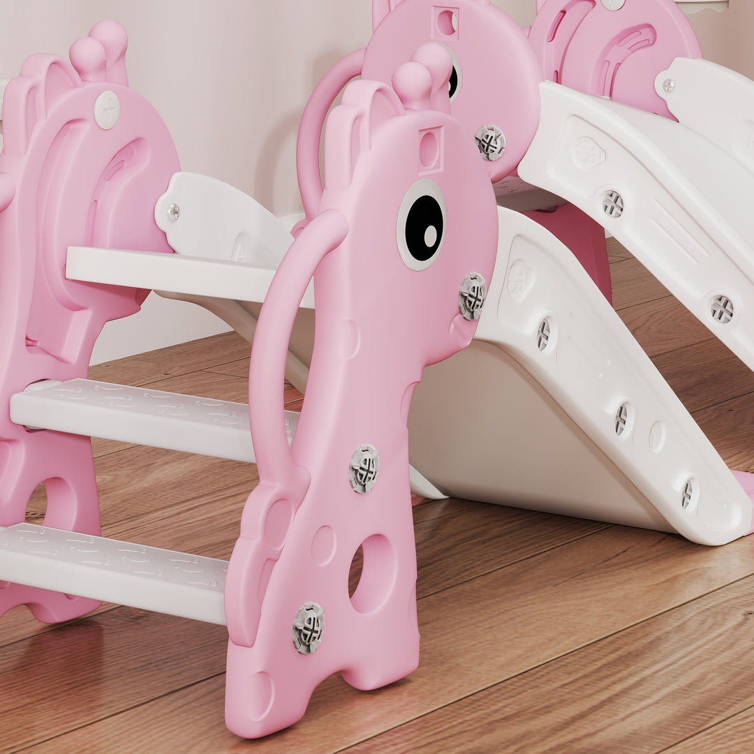 AIYAPLAY 3-in-1 Giraffe Slide with Climber &amp; Basketball Hoop – Pink (Ages 1–3)