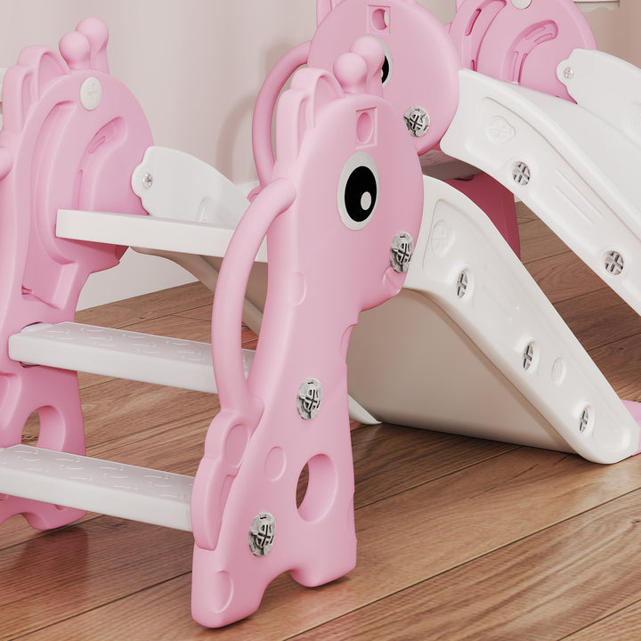 AIYAPLAY 3-in-1 Giraffe Slide with Climber &amp; Basketball Hoop – Pink (Ages 1–3)
