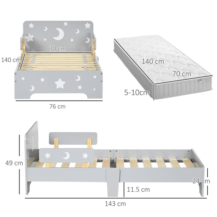 ZONEKIZ Kids Toddler Bed, with Star and Moon Patterns, Side Rails, for Ages 3-6 Years - Grey - image 3