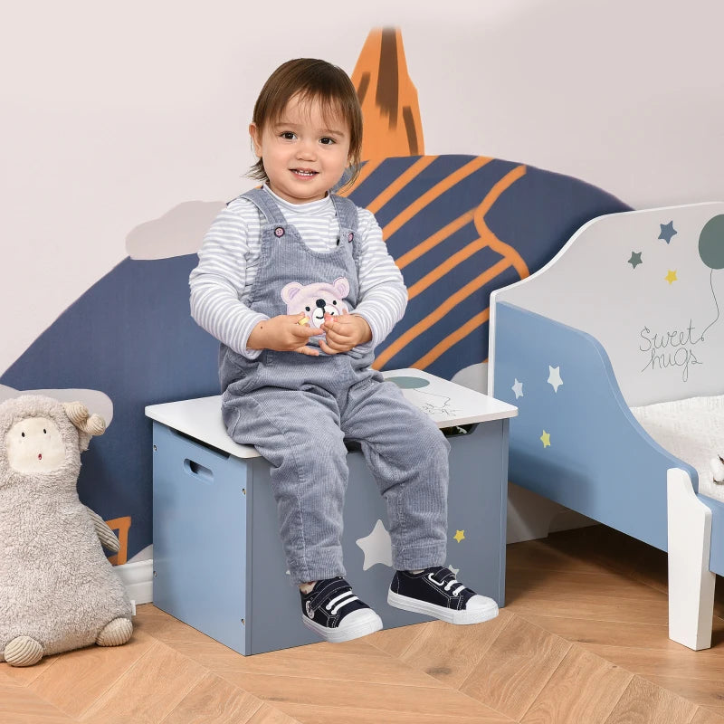 HOMCOM Kids Wooden Toy Box – Blue Storage Chest with Handles (Ages 3–6)